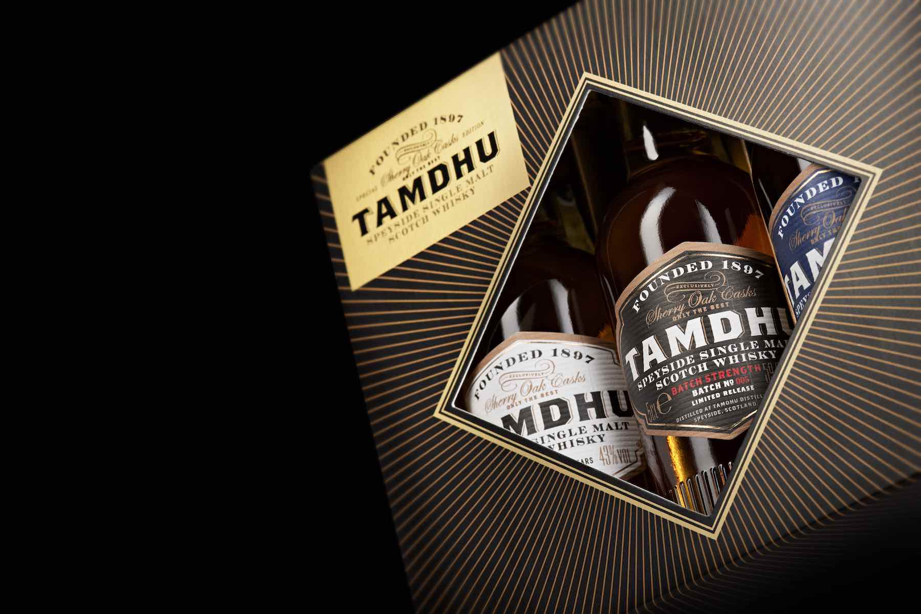 Tamdhu launch whisky tasting set with three drams