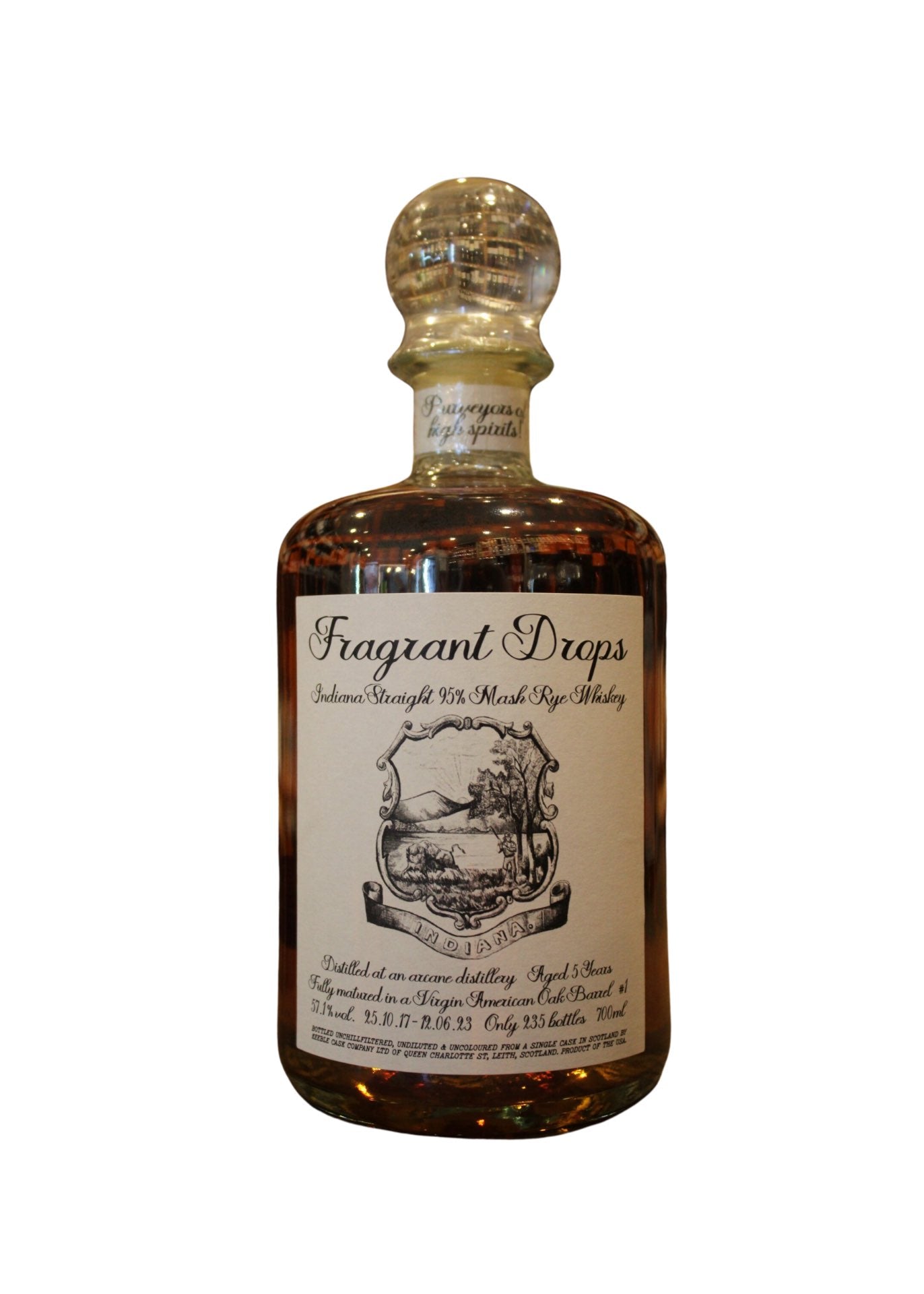 Fragrant Drops Indiana Straight Rye 5 Year Old, Charity Auction
